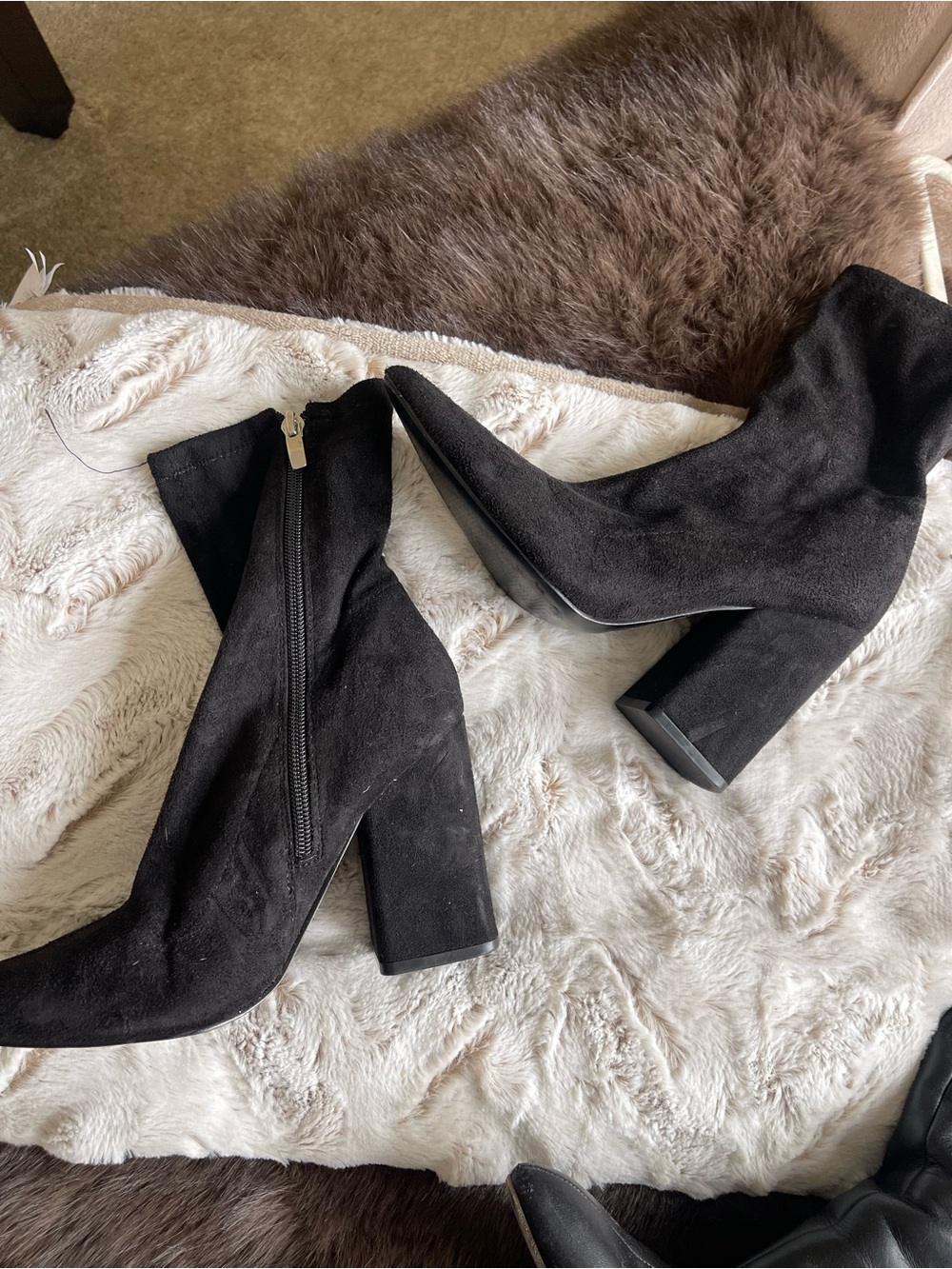 Marshalls Black Suede Block Heel Ankle Boots